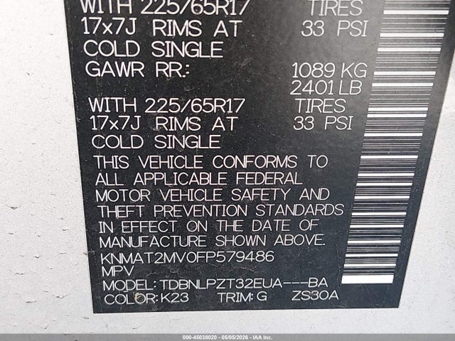 Aukcja sprzedaży 2015 Nissan Rogue S, vin: KNMAT2MV0FP579486, numer aukcji: 45038020