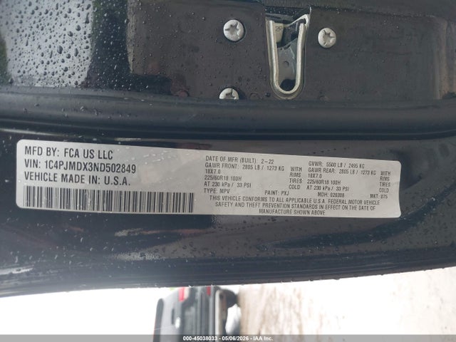 2022 Jeep Cherokee Limited 4x4 მანქანა იყიდება აუქციონზე, vin: 1C4PJMDX3ND502849, აუქციონის ნომერი: 45038033