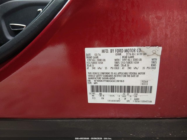 Продаж на аукціоні авто 2016 Ford Explorer Limited, vin: 1FM5K7F80GGC39163, номер лоту: 45038048