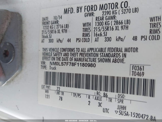 Продаж на аукціоні авто 2015 Ford Transit Connect Xlt, vin: NM0LS7F78F1180980, номер лоту: 45038049