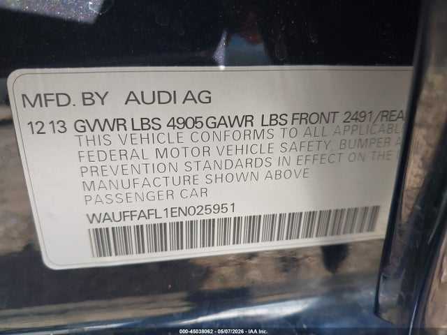 Aukcja sprzedaży 2014 Audi A4 2.0t Premium, vin: WAUFFAFL1EN025951, numer aukcji: 45038062