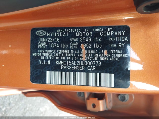 Продажа на аукционе авто 2017 Hyundai Accent Se, vin: KMHCT5AE2HU300778, номер лота: 45038077