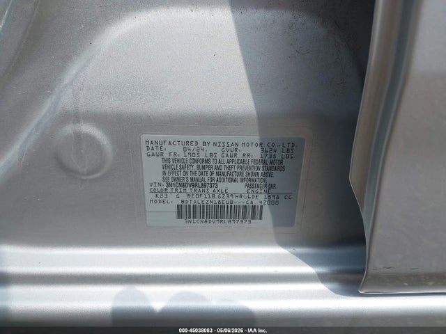 2024 Nissan Versa 1.6 S მანქანა იყიდება აუქციონზე, vin: 3N1CN8DV9RL897373, აუქციონის ნომერი: 45038083