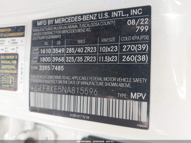 Продаж на аукціоні авто 2022 Mercedes-benz Amg Gls 63 4matic, vin: 4JGFF8KE5NA815596, номер лоту: 45038093