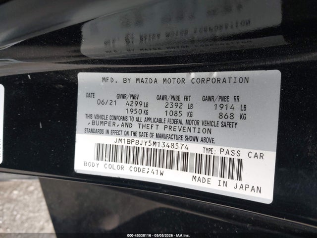 Продажа на аукционе авто 2021 Mazda Mazda3 2.5 Turbo, vin: JM1BPBJY5M1348574, номер лота: 45038116