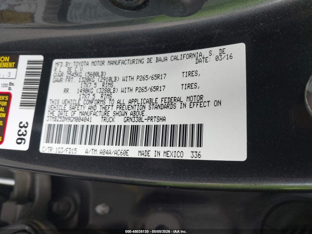 Aukcja sprzedaży 2016 Toyota Tacoma Trd Sport, vin: 3TMBZ5DN9GM004041, numer aukcji: 45038130