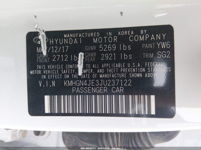 Продажа на аукционе авто 2018 Genesis G80 3.8, vin: KMHGN4JE3JU237122, номер лота: 45038171