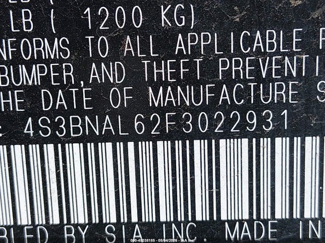 4S3BNAL62F3022931 Subaru Legacy 2.5i Limited