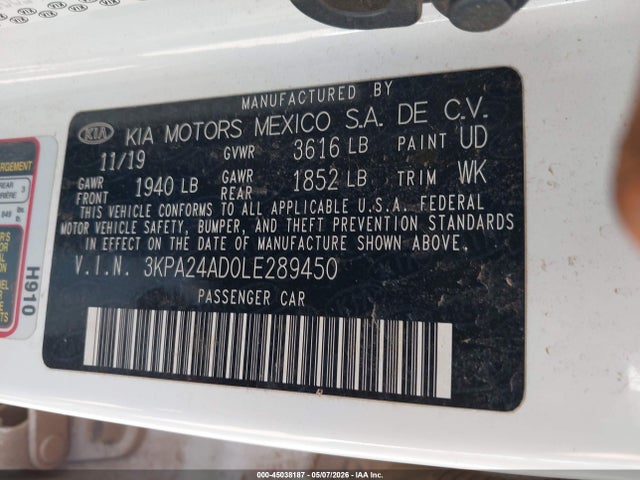 Продажа на аукционе авто 2020 Kia Rio Lx, vin: 3KPA24AD0LE289450, номер лота: 45038187