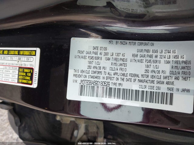 Продажа на аукционе авто 2009 Mazda Cx-9 Touring, vin: JM3TB38A690180529, номер лота: 45038190