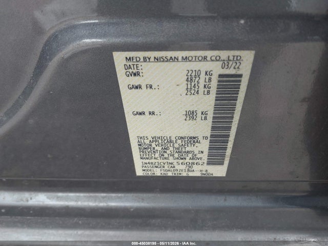 Aukcja sprzedaży 2022 Nissan Leaf Sv Plus 62 Kwh, vin: 1N4BZ1CV3NC560862, numer aukcji: 45038195