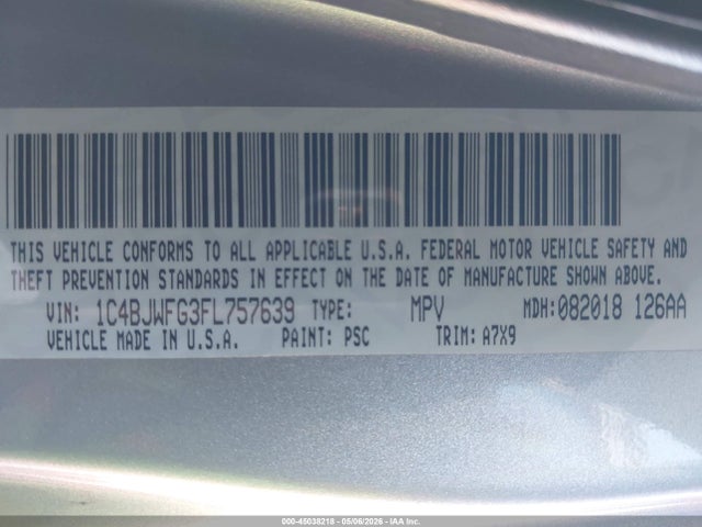 45038218 :رقم المزاد ، 1C4BJWFG3FL757639 vin ، 2015 Jeep Wrangler Unlimited Rubicon مزاد بيع