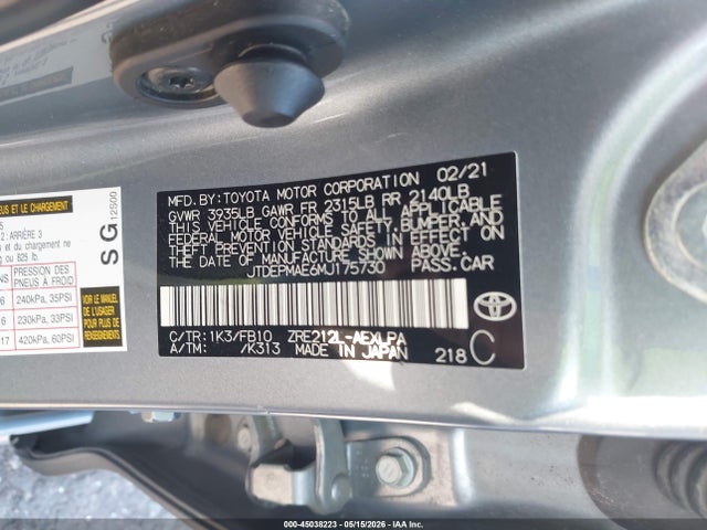 Продажа на аукционе авто 2021 Toyota Corolla Le, vin: JTDEPMAE6MJ175730, номер лота: 45038223