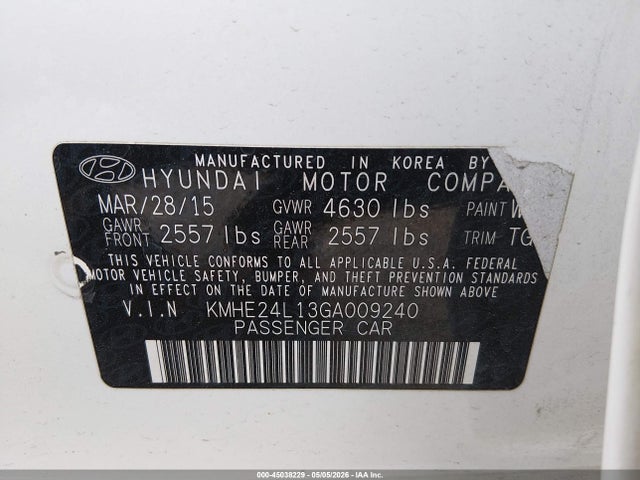 KMHE24L13GA009240 Hyundai Sonata Hybrid Se