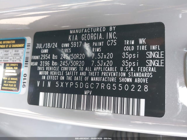 Продажа на аукционе авто 2024 Kia Telluride Sx X-line, vin: 5XYP5DGC7RG550228, номер лота: 45038241