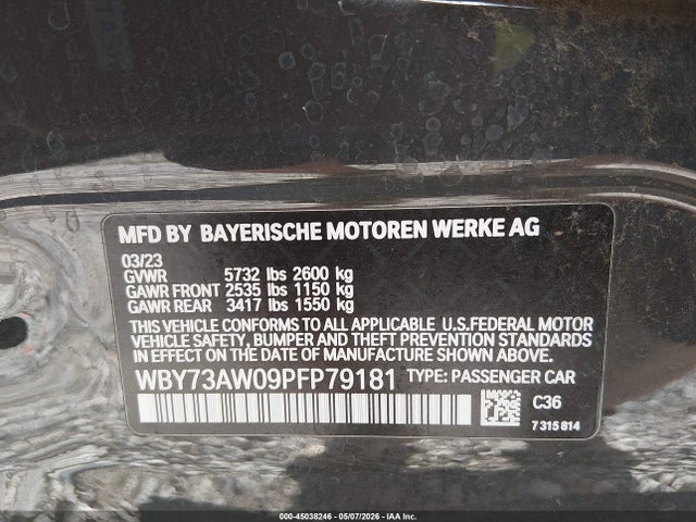 Продажа на аукционе авто 2023 Bmw I4 Edrive40, vin: WBY73AW09PFP79181, номер лота: 45038246