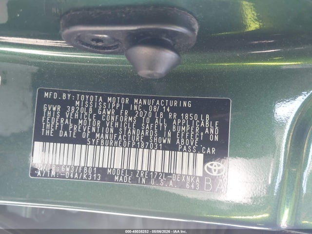 Toyota Corolla Le Plus 2015 5YFBURHE0FP187031 Image 9