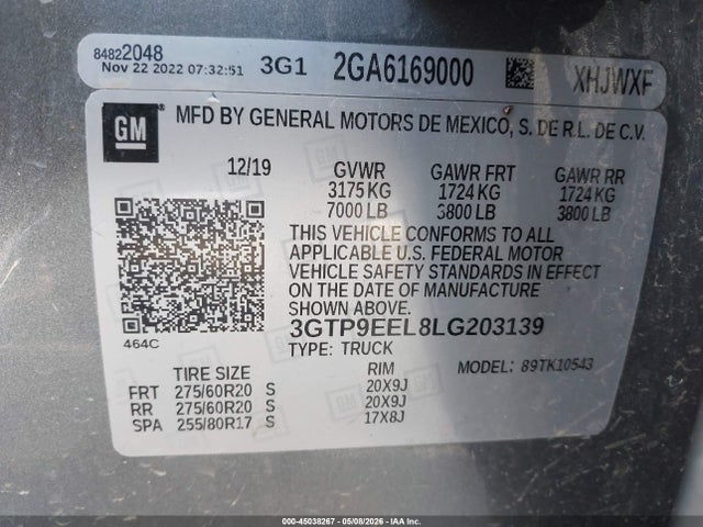 2020 Gmc Sierra 1500 4wd  Short Box At4 მანქანა იყიდება აუქციონზე, vin: 3GTP9EEL8LG203139, აუქციონის ნომერი: 45038267