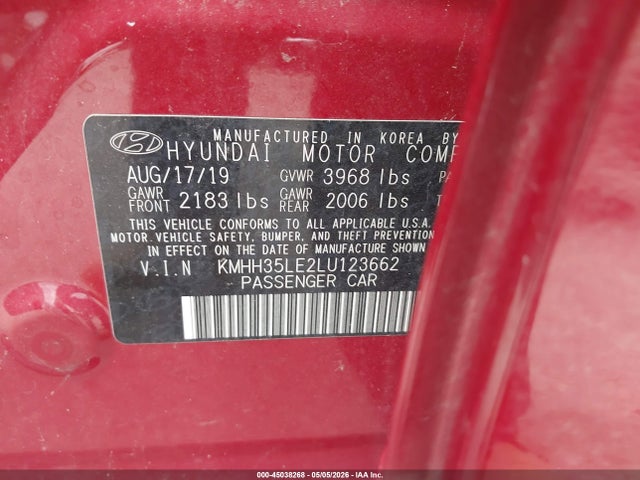 Aukcja sprzedaży 2020 Hyundai Elantra Gt, vin: KMHH35LE2LU123662, numer aukcji: 45038268
