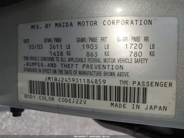 Продаж на аукціоні авто 2003 Mazda Protege5, vin: JM1BJ245931184859, номер лоту: 45038277