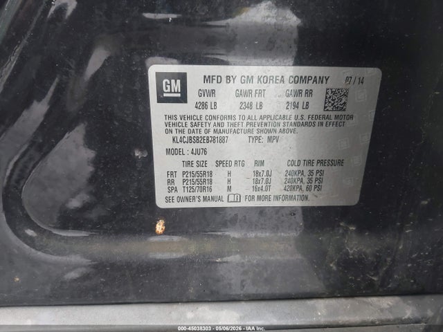 2014 Buick Encore Convenience მანქანა იყიდება აუქციონზე, vin: KL4CJBSB2EB781887, აუქციონის ნომერი: 45038303