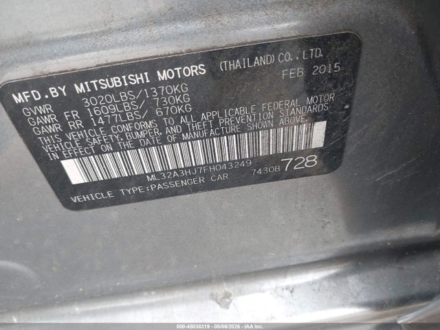 Продажа на аукционе авто 2015 Mitsubishi Mirage De/rf, vin: ML32A3HJ7FH043249, номер лота: 45038319