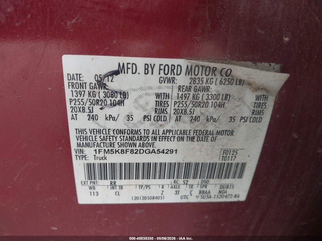 Продаж на аукціоні авто 2013 Ford Explorer Limited, vin: 1FM5K8F82DGA54291, номер лоту: 45038350