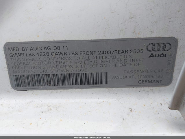 Продаж на аукціоні авто 2012 Audi A4 2.0t Premium, vin: WAUDFAFL1CN006188, номер лоту: 45038354