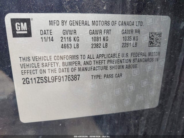 Продажа на аукционе авто 2015 Chevrolet Impala Ls, vin: 2G11Z5SL9F9176387, номер лота: 45038356
