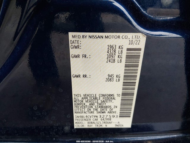 2023 Nissan Altima Sr Fwd მანქანა იყიდება აუქციონზე, vin: 1N4BL4CV7PN327593, აუქციონის ნომერი: 45038368