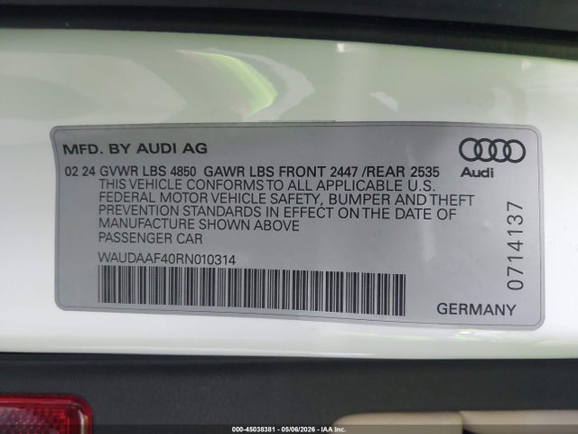 2024 Audi A4 Premium 45 Tfsi S Line Quattro S Tronic მანქანა იყიდება აუქციონზე, vin: WAUDAAF40RN010314, აუქციონის ნომერი: 45038381