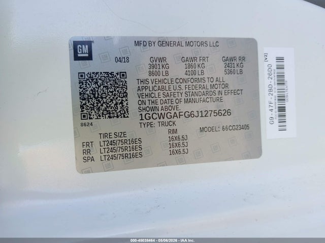 1GCWGAFG6J1275626 Chevrolet Express 2500 Work Van