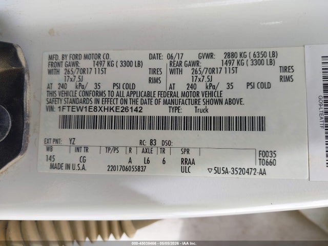 Ford F-150 Xl 2017 1FTEW1E8XHKE26142 Image 9