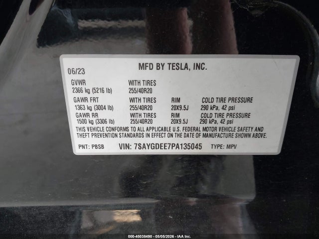 Продажа на аукционе авто 2023 Tesla Model Y Awd/long Range Dual Motor All-wheel Drive, vin: 7SAYGDEE7PA135045, номер лота: 45038490