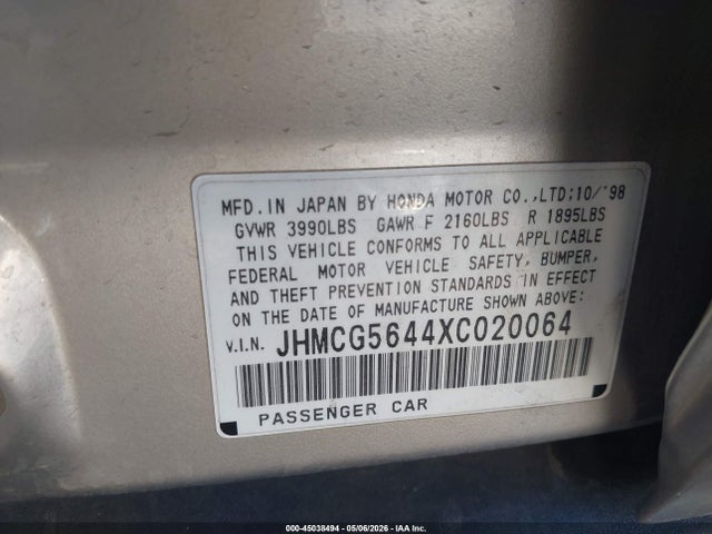 Auction sale of the 1999 Honda Accord Lx, vin: JHMCG5644XC020064, lot number: 45038494