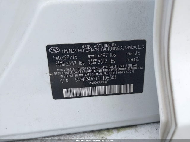 5NPE24AF1FH198304 Hyundai SONATA SE