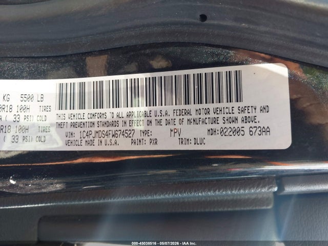 2015 Jeep Cherokee Limited მანქანა იყიდება აუქციონზე, vin: 1C4PJMDS4FW674527, აუქციონის ნომერი: 45038516