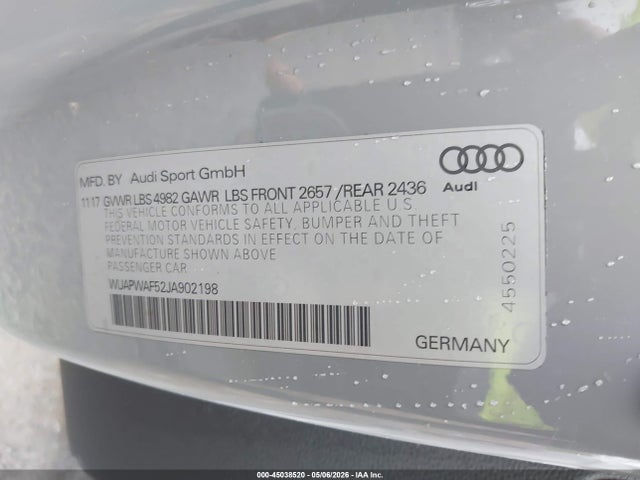45038520 :رقم المزاد ، WUAPWAF52JA902198 vin ، 2018 Audi Rs 5 2.9t مزاد بيع