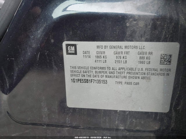 Продаж на аукціоні авто 2015 Chevrolet Cruze Lt, vin: 1G1PE5SB1F7135153, номер лоту: 45038519