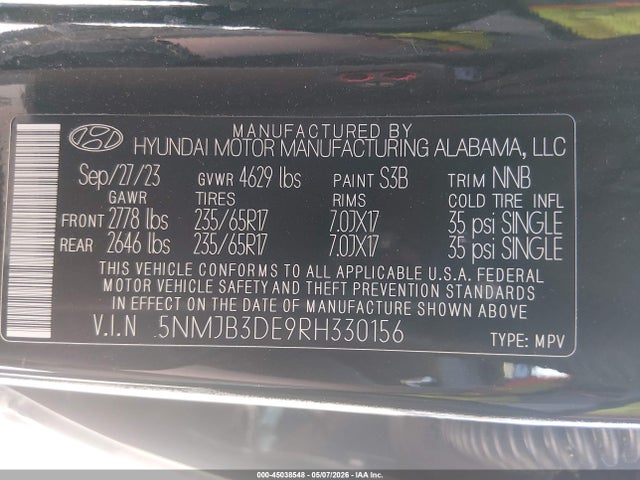 45038548 :رقم المزاد ، 5NMJB3DE9RH330156 vin ، 2024 Hyundai Tucson Sel مزاد بيع