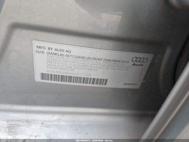 Продажа на аукционе авто 2005 Audi A4 3.2, vin: WAUDG68E55A517129, номер лота: 45038572