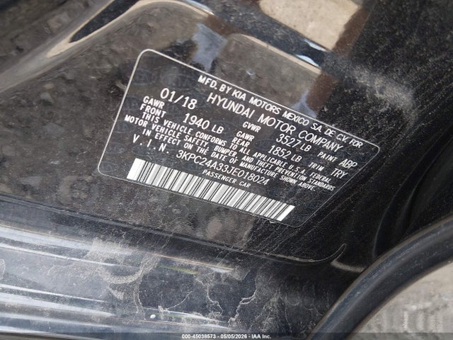 2018 Hyundai Accent Se მანქანა იყიდება აუქციონზე, vin: 3KPC24A33JE018024, აუქციონის ნომერი: 45038573