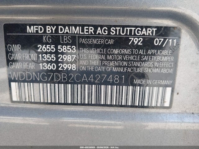 45038589 :رقم المزاد ، WDDNG7DB2CA427481 vin ، 2012 Mercedes-benz S 550 مزاد بيع