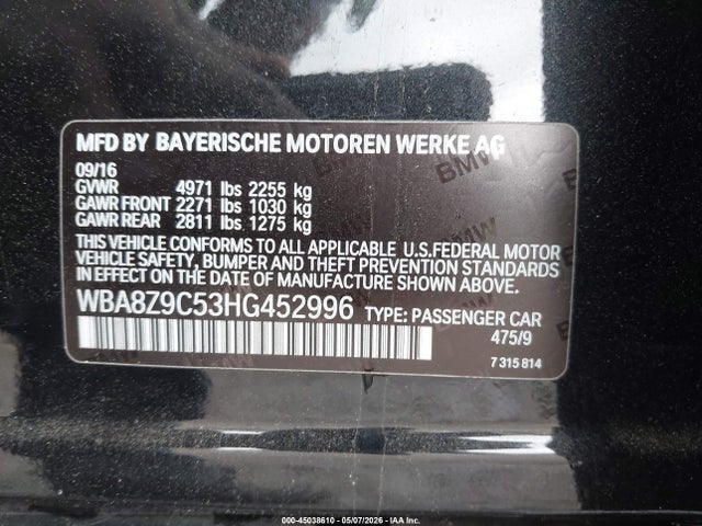 Продаж на аукціоні авто 2017 Bmw 330i Gran Turismo Xdrive, vin: WBA8Z9C53HG452996, номер лоту: 45038610
