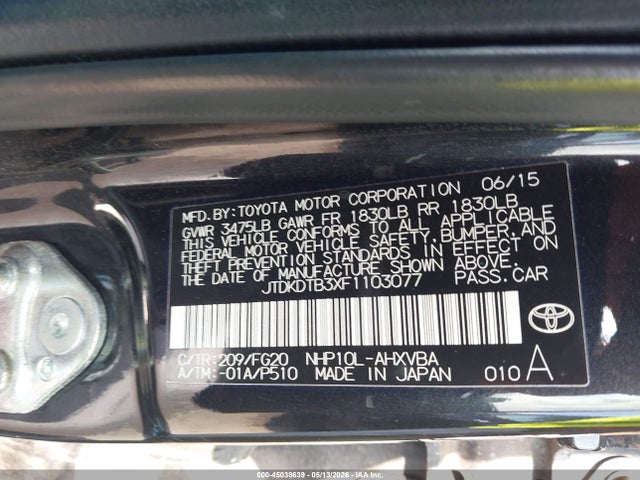 Продажа на аукционе авто 2015 Toyota Prius C Two, vin: JTDKDTB3XF1103077, номер лота: 45038639