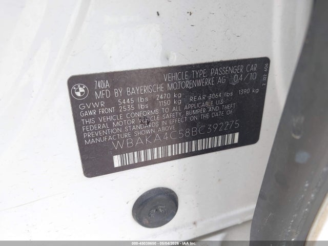 Продажа на аукционе авто 2011 Bmw 740i, vin: WBAKA4C58BC392275, номер лота: 45038650