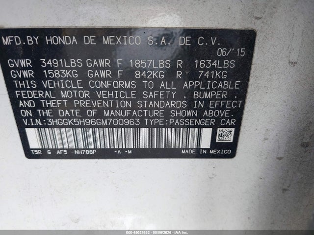 Aukcja sprzedaży 2016 Honda Fit Ex-l, vin: 3HGGK5H96GM700963, numer aukcji: 45038662
