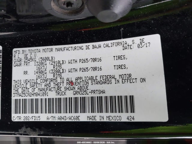3TMAZ5CN2HM041091 Toyota Tacoma Trd Off Road