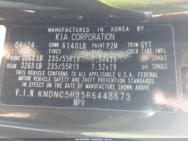 Auction sale of the 2024 Kia Carnival Mpv Ex, vin: KNDNC5H35R6448673, lot number: 45038699