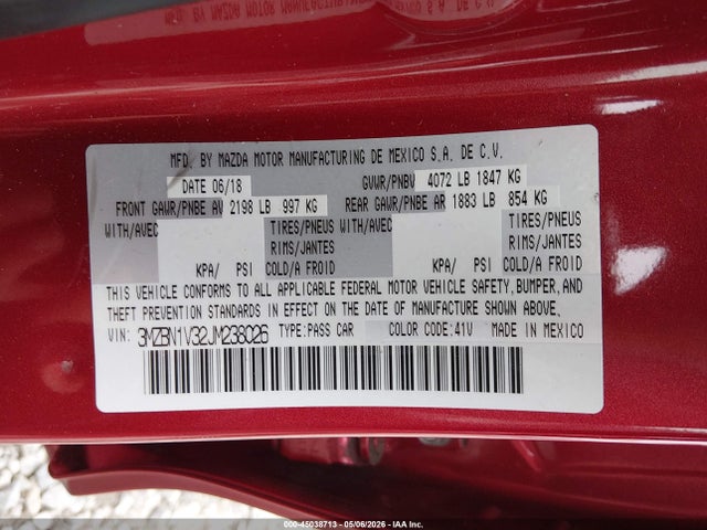 Mazda Mazda3 Touring 2018 3MZBN1V32JM238026 Image 9